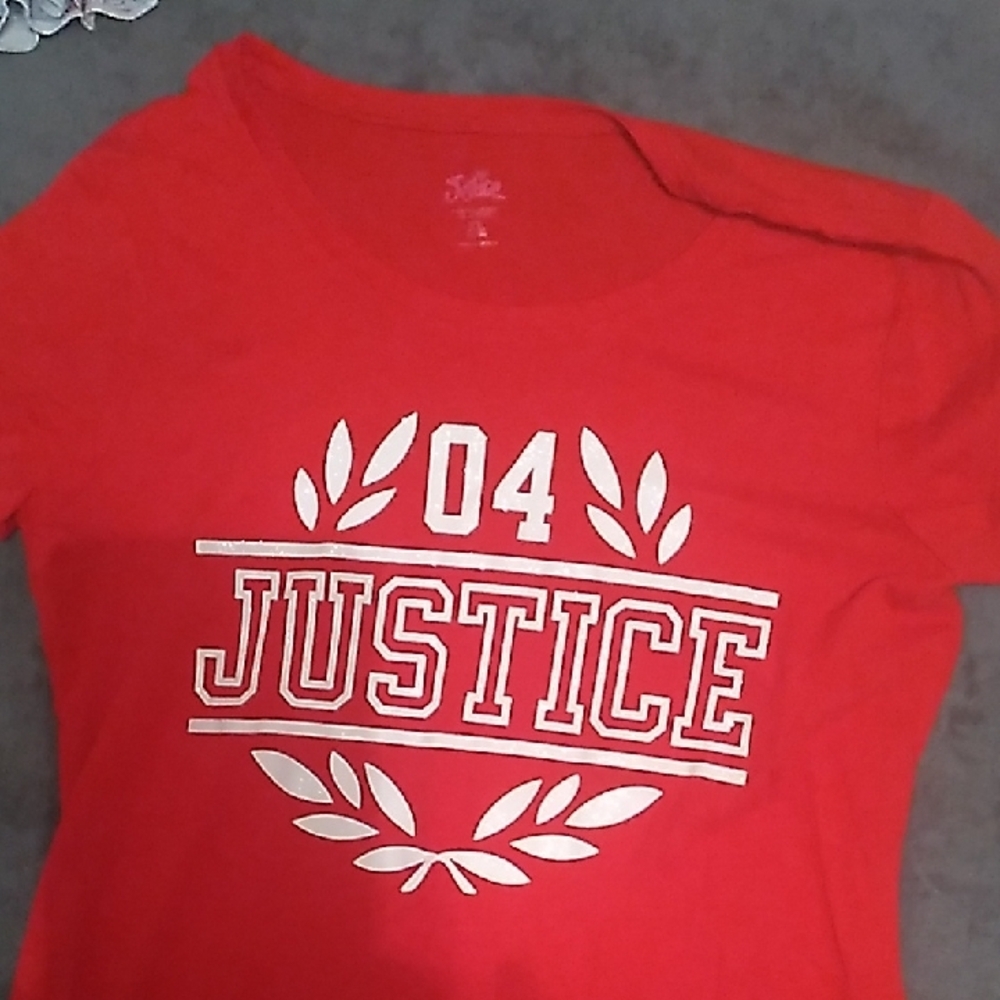Justice Red and White Varsity Tee